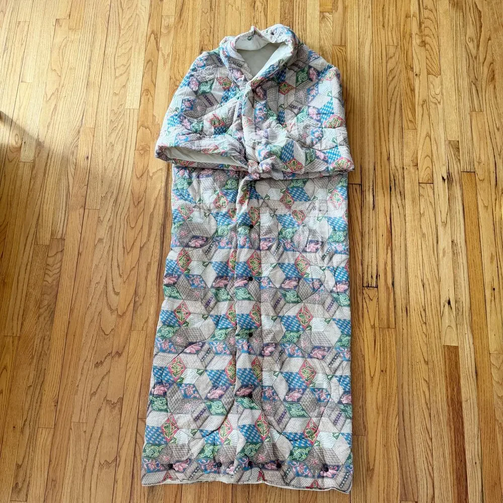 Vintage 70s Geometric Patchwork Wearable Sleeping Bag Blanket - Picture 2 of 5